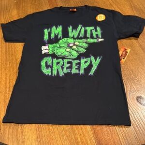 Black Graphic Tee with Green and Purple Design